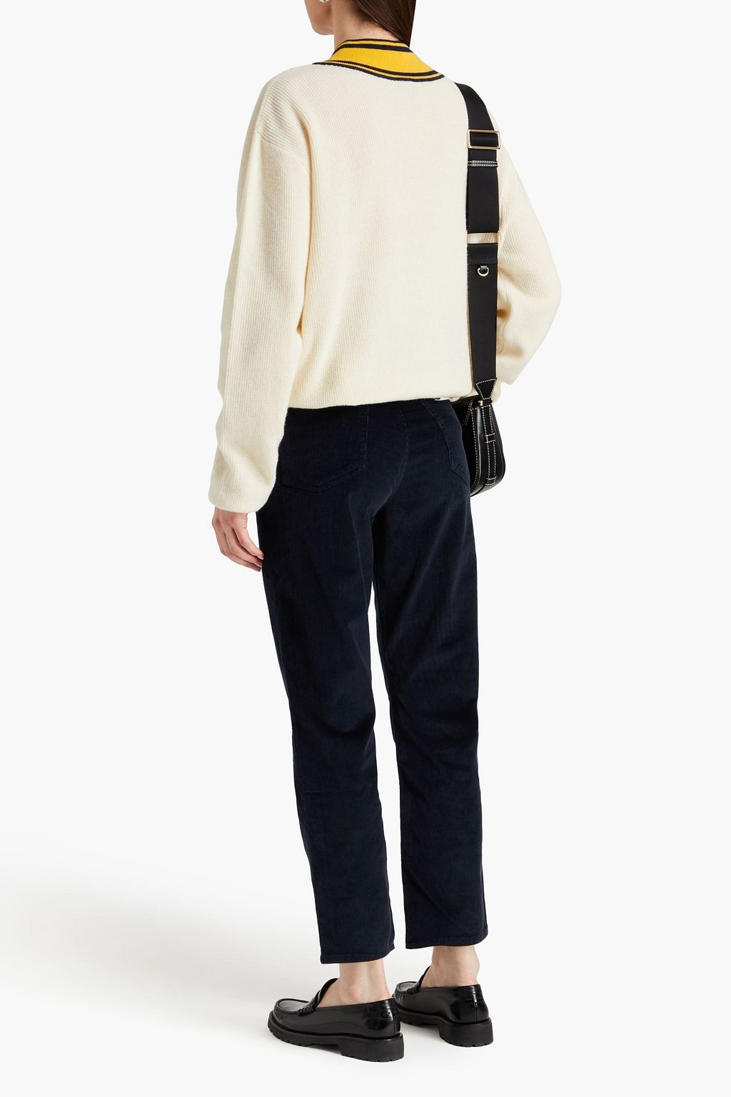RAG & BONE بنطال ’’رين’’ قصير بأرجل مستقيمة من المخمل المضلّع المصنوع من مزيج من القطن