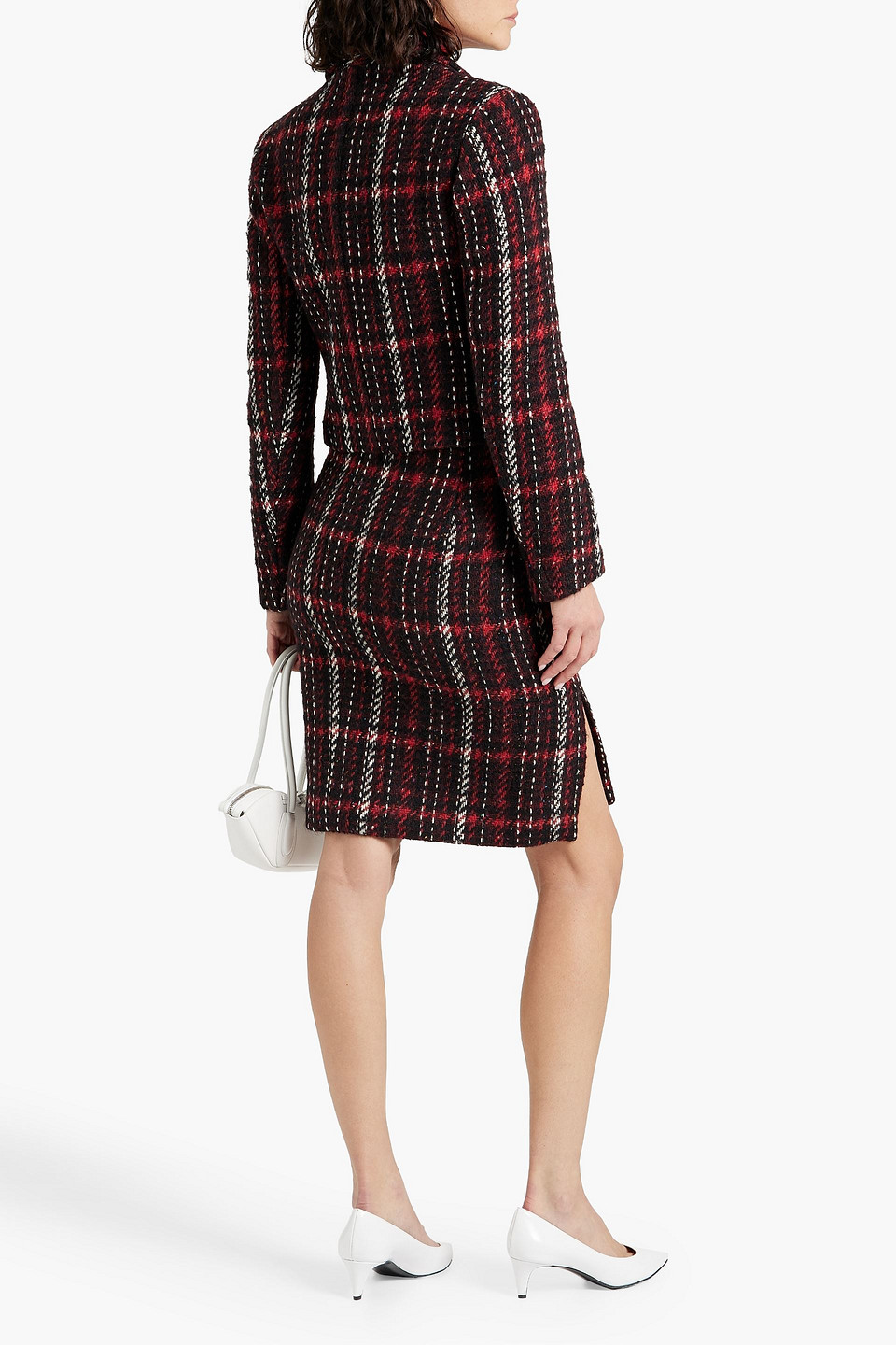 Shop Marni Checked Wool-blend Tweed Skirt In Red