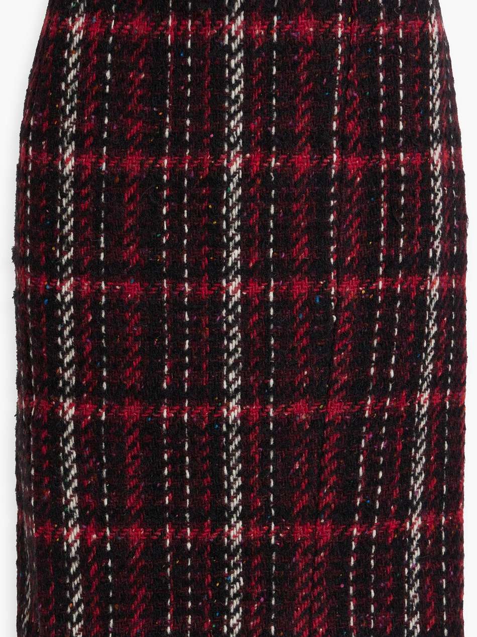 checked wool-blend tweed skirt