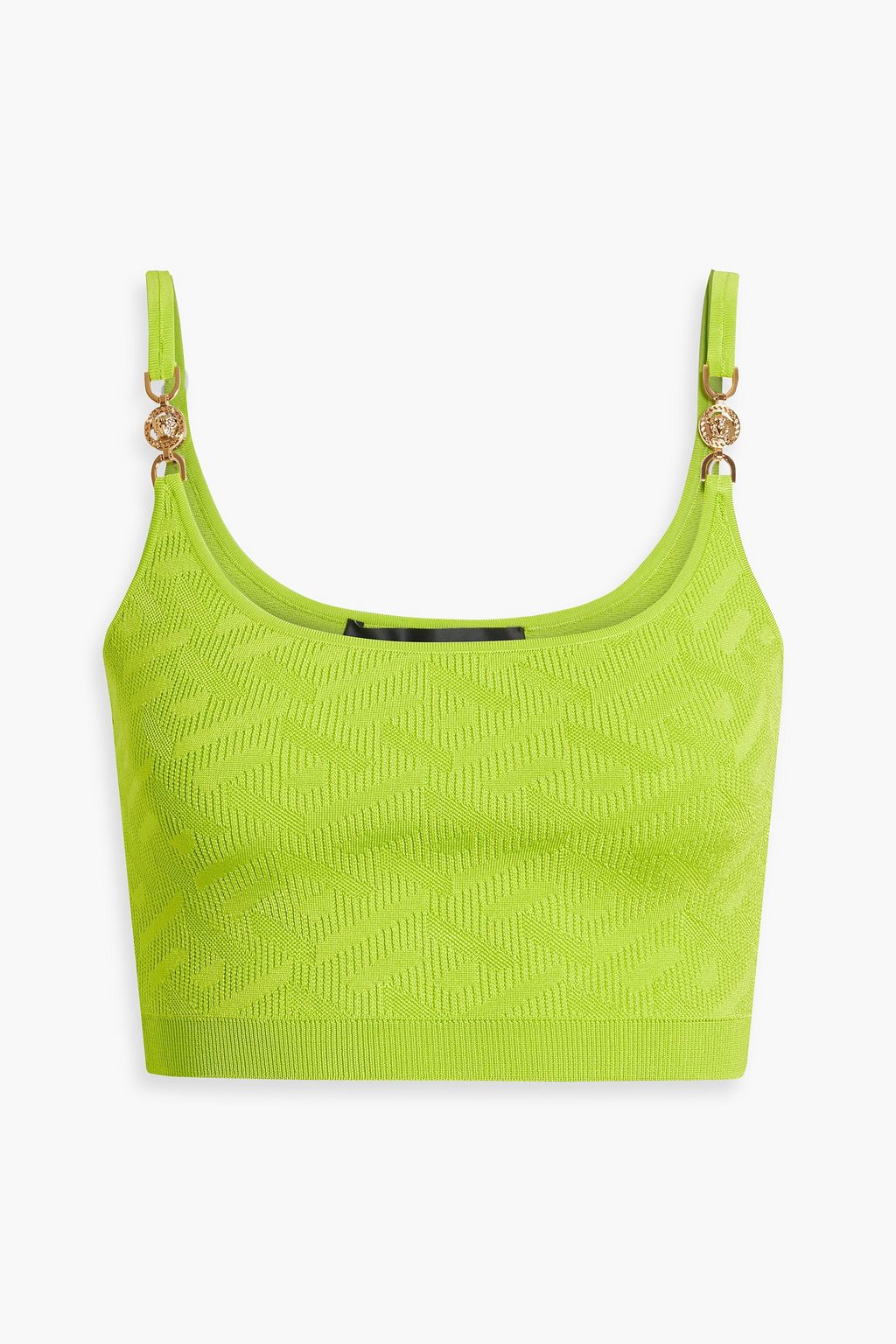 VERSACE Embellished jacquard-knit bra top