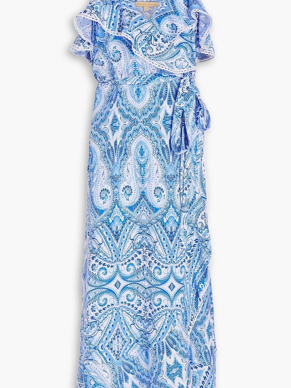 prosperity ruffled paisley-print woven midi wrap dress