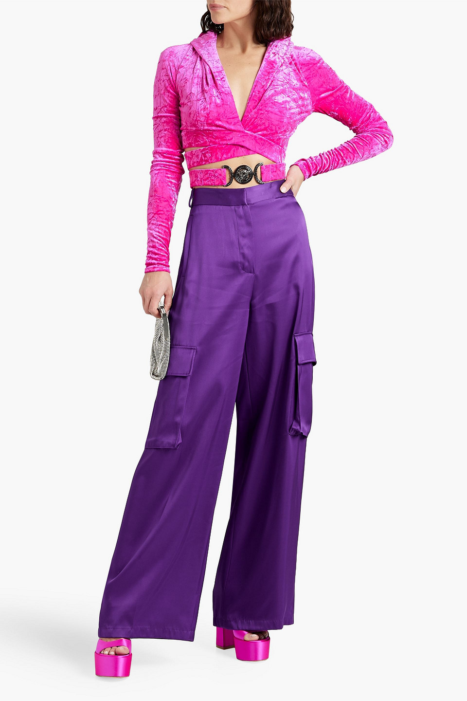 Shop Versace Satin-twill Cargo Pants In Purple