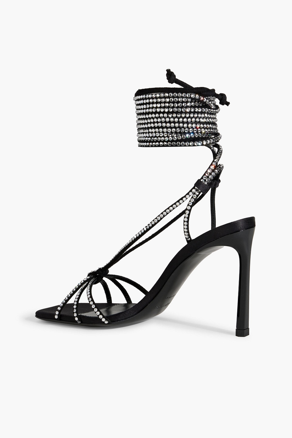 Shop Sergio Rossi Sr Dea Crystal 95 Embellished Suede And Satin Sandals In Black