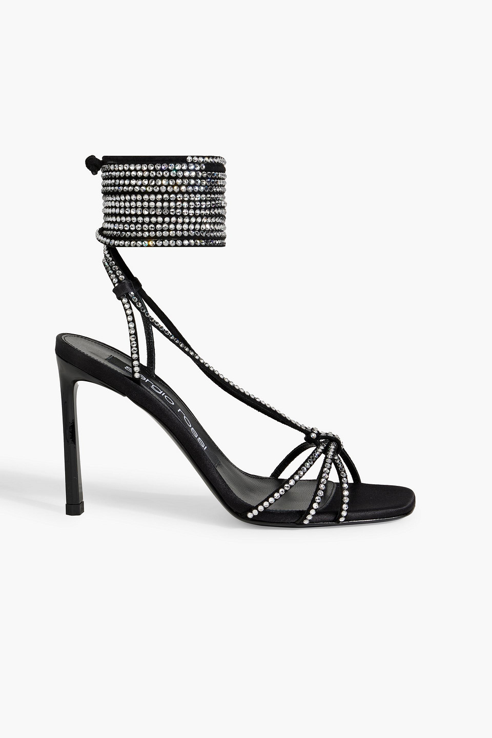 Sergio Rossi Sr Dea Crystal 95 Embellished Suede And Satin Sandals In Black