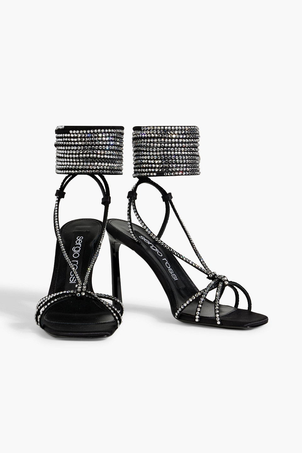 Shop Sergio Rossi Sr Dea Crystal 95 Embellished Suede And Satin Sandals In Black