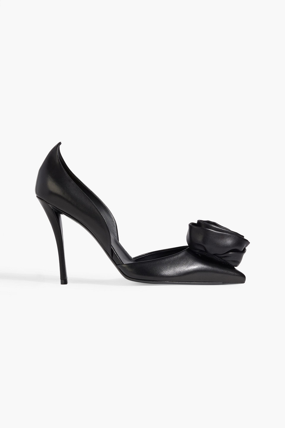 Floral-appliquéd leather pumps