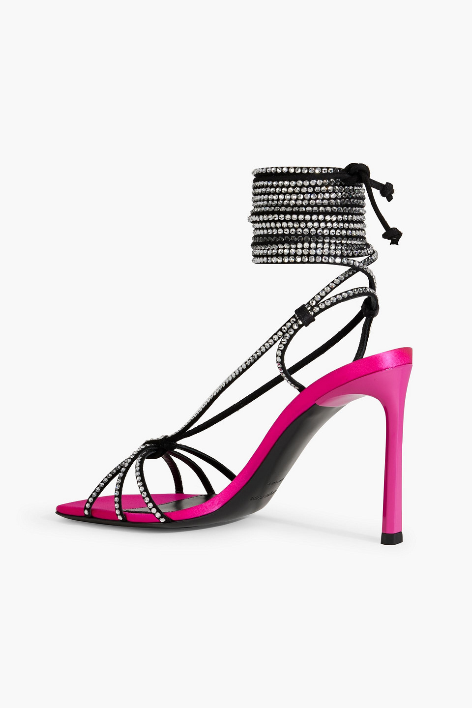 Shop Sergio Rossi Sr Dea Crystal 95 Embellished Suede And Satin Sandals In Fuchsia