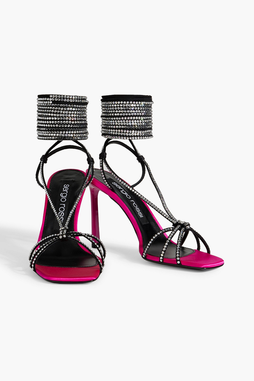 Shop Sergio Rossi Sr Dea Crystal 95 Embellished Suede And Satin Sandals In Fuchsia