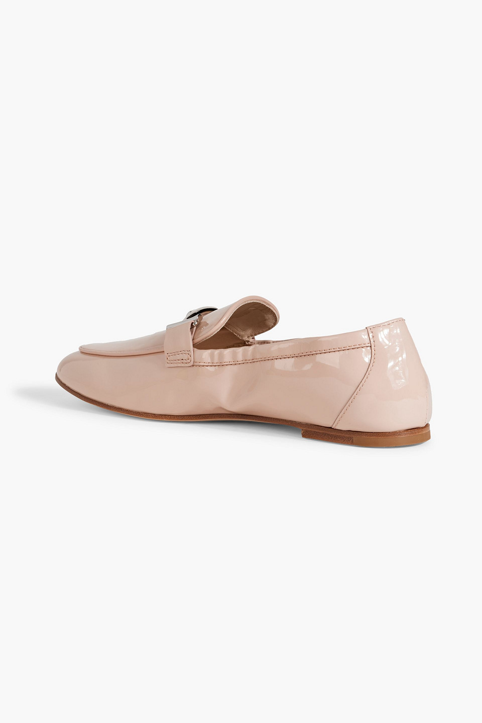 Shop Tod's Double T Patent-leather Loafers In Blush