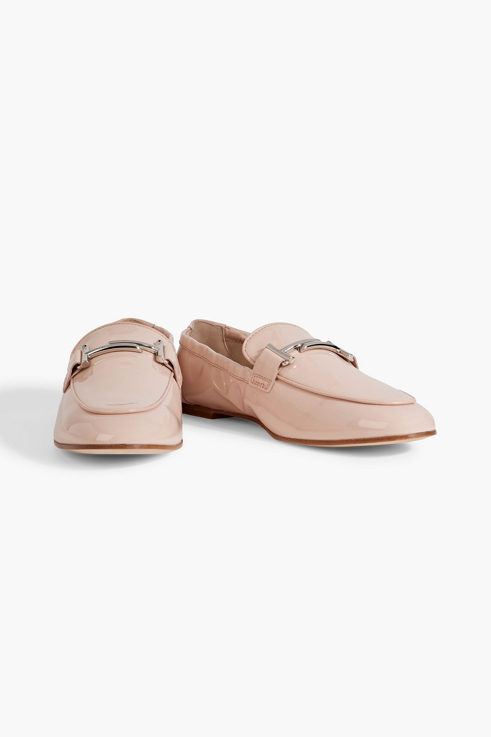 Shop Tod's Double T Patent-leather Loafers In Blush