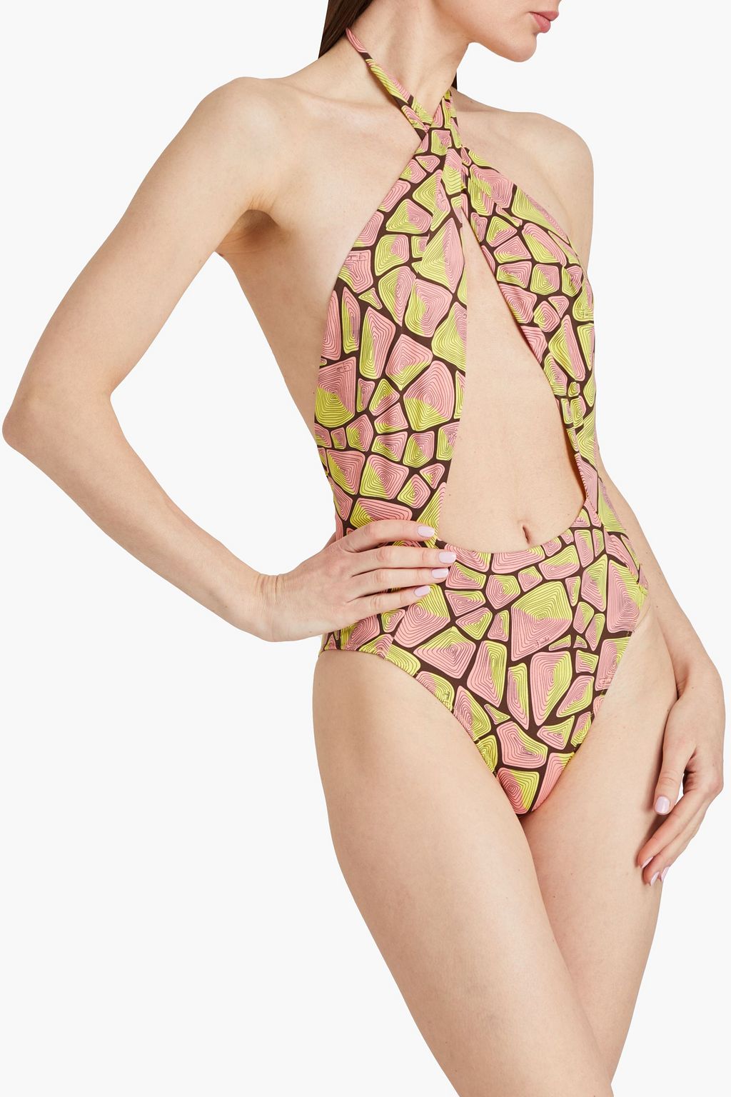 PUCCI 컷아웃 디테일 프린트 홀터넥 스윔수트