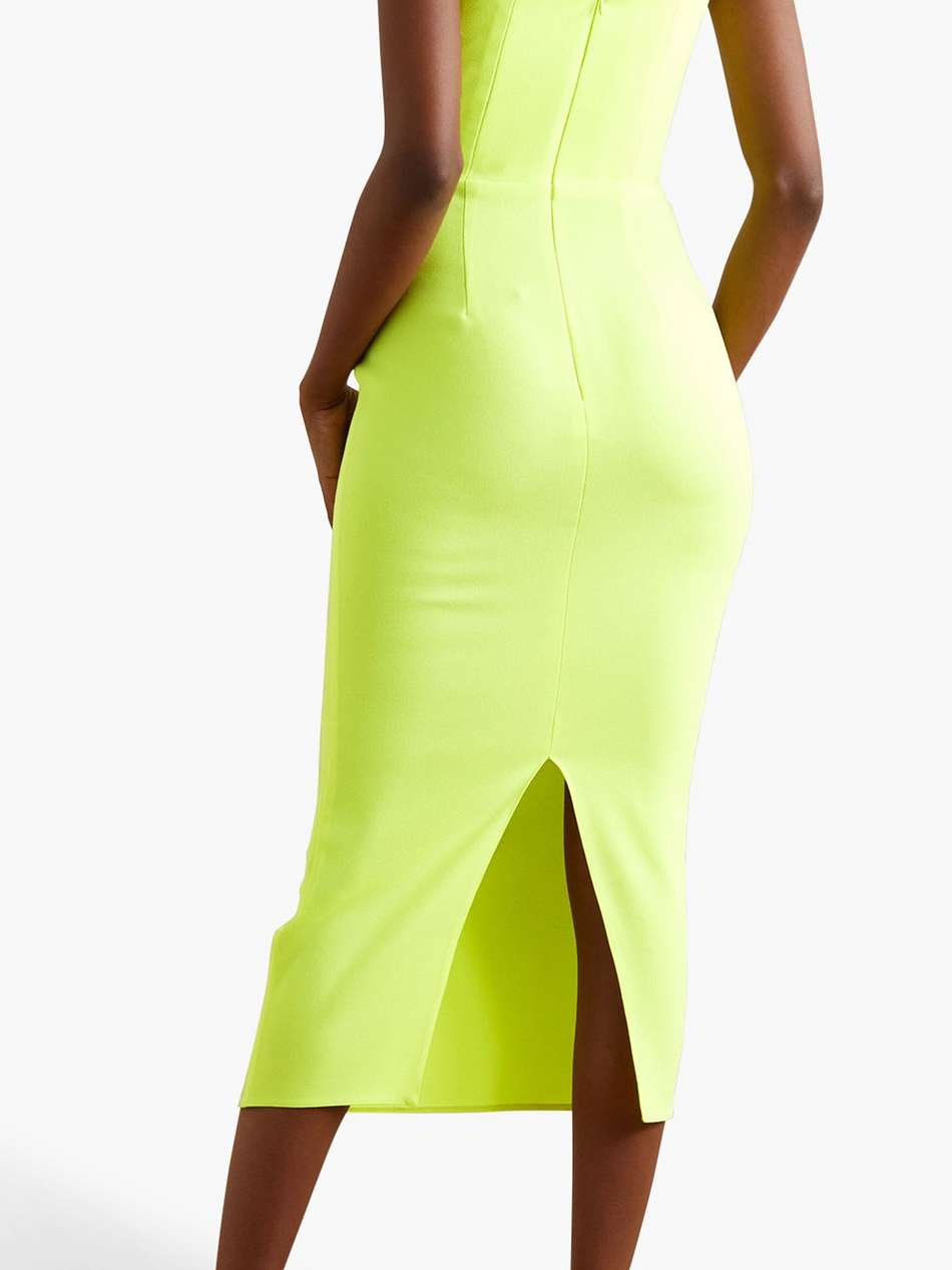 callan strapless neon crepe midi dress