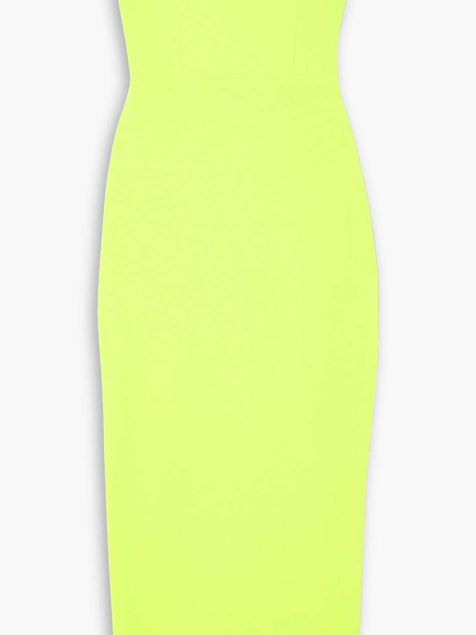 callan strapless neon crepe midi dress