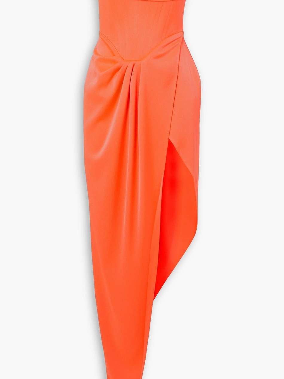harland strapless asymmetric draped satin-crepe gown
