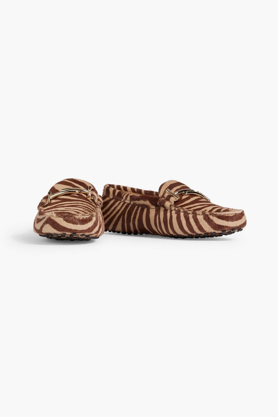 Shop Tod's Double T Zebra-print Calf-hair Loafers In Animal Print