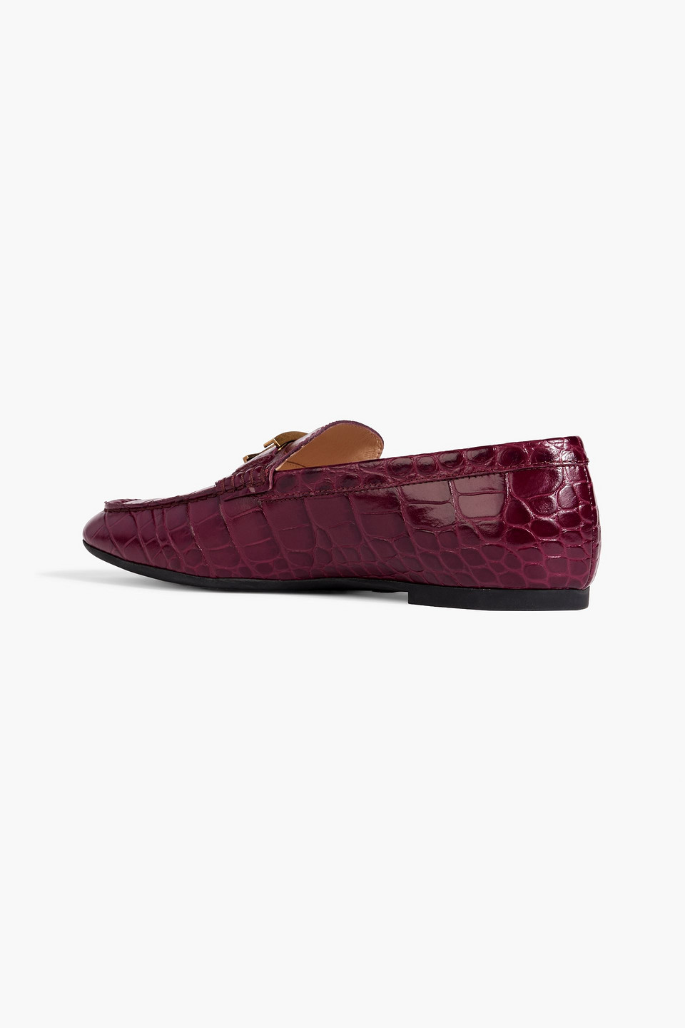 Tod's T Timeless Croc-effect Leather Loafers In Plum