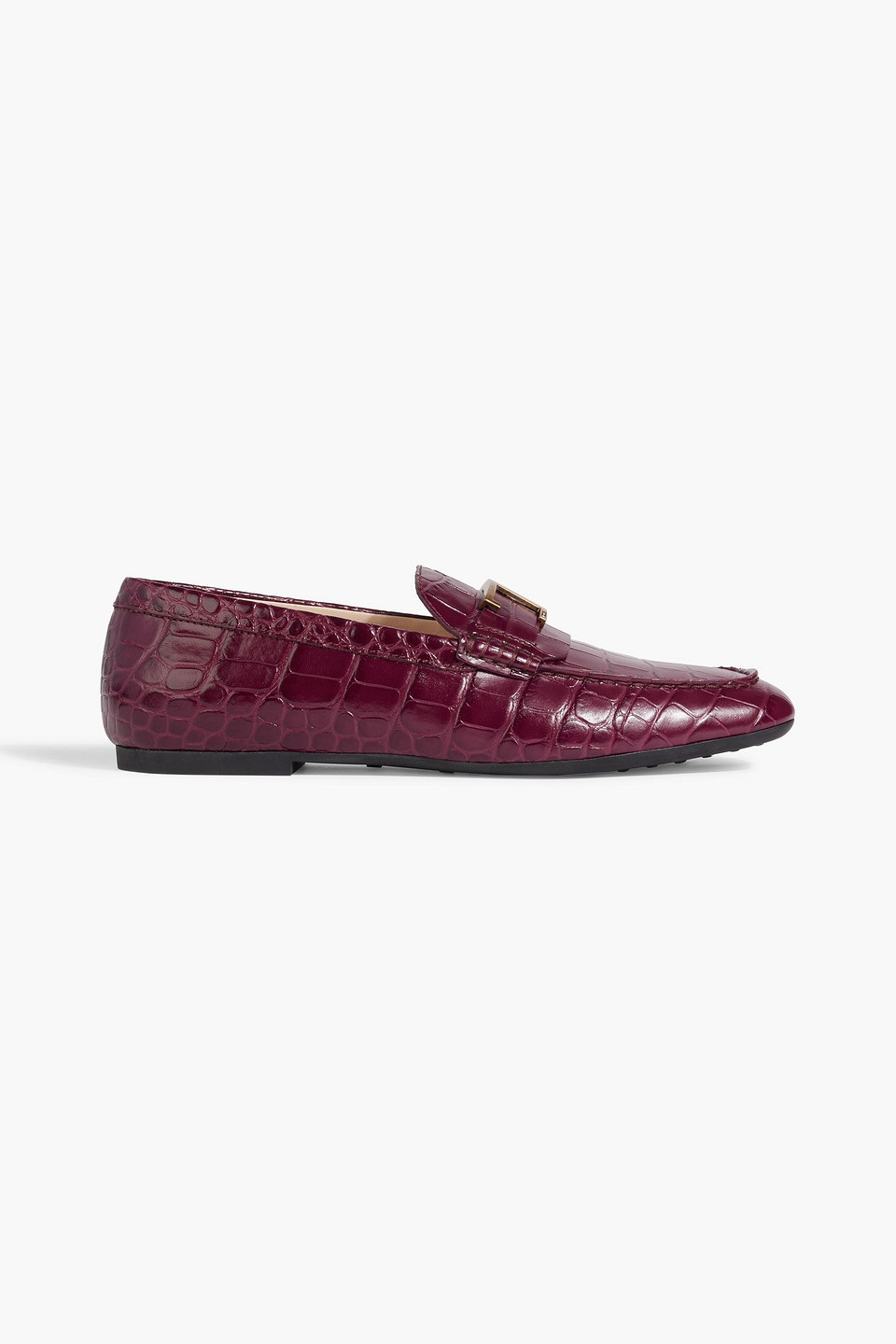 Tod's T Timeless Croc-effect Leather Loafers In Plum
