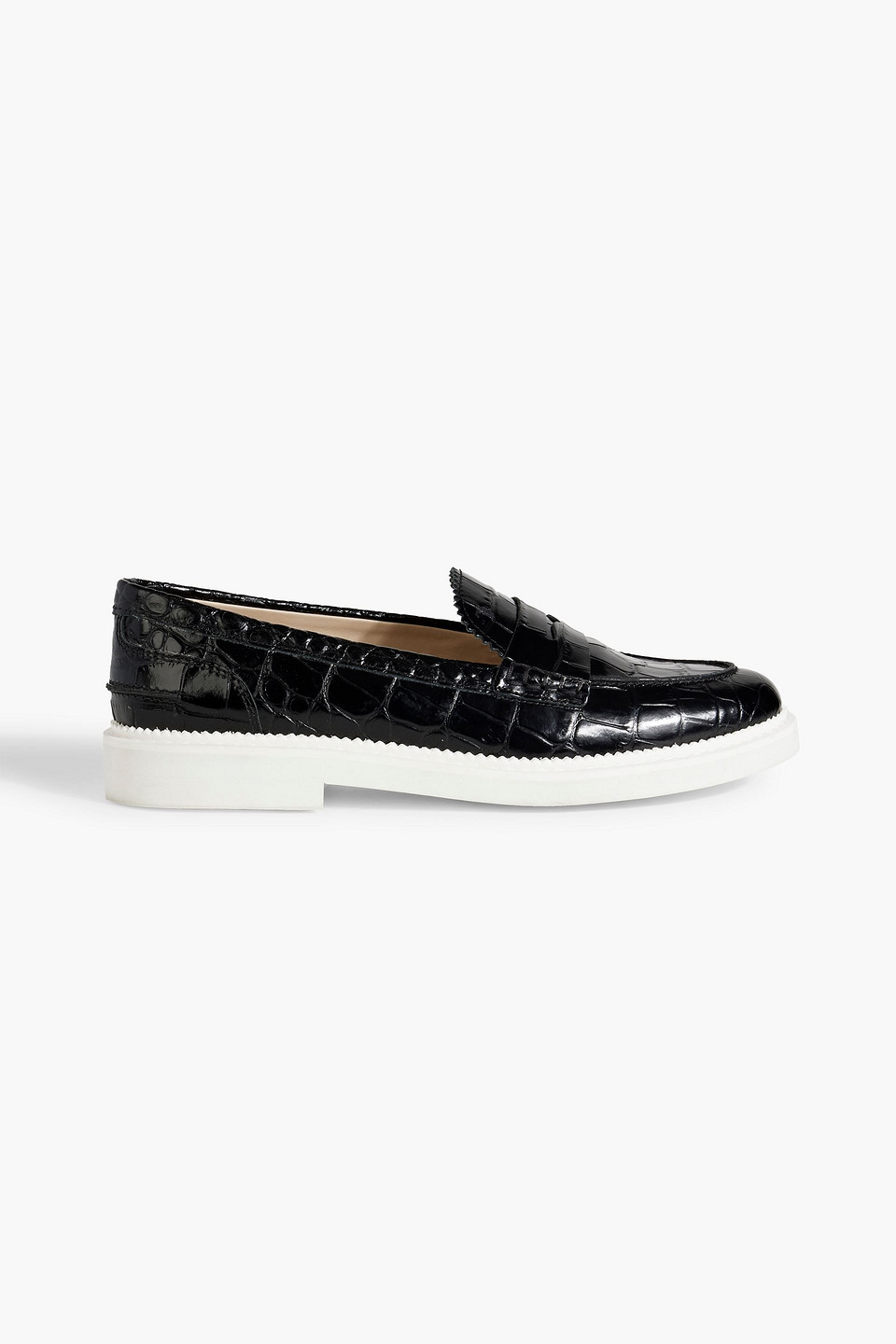 Tod's Croc-effect Leather Loafers In Black