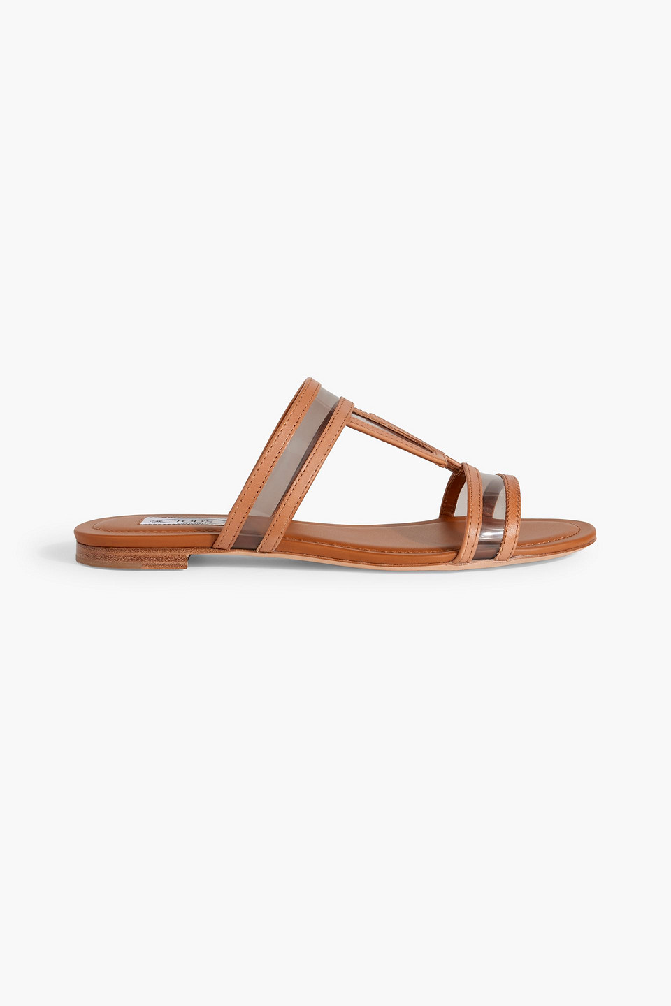 Double T leather-trimmed PVC sandals