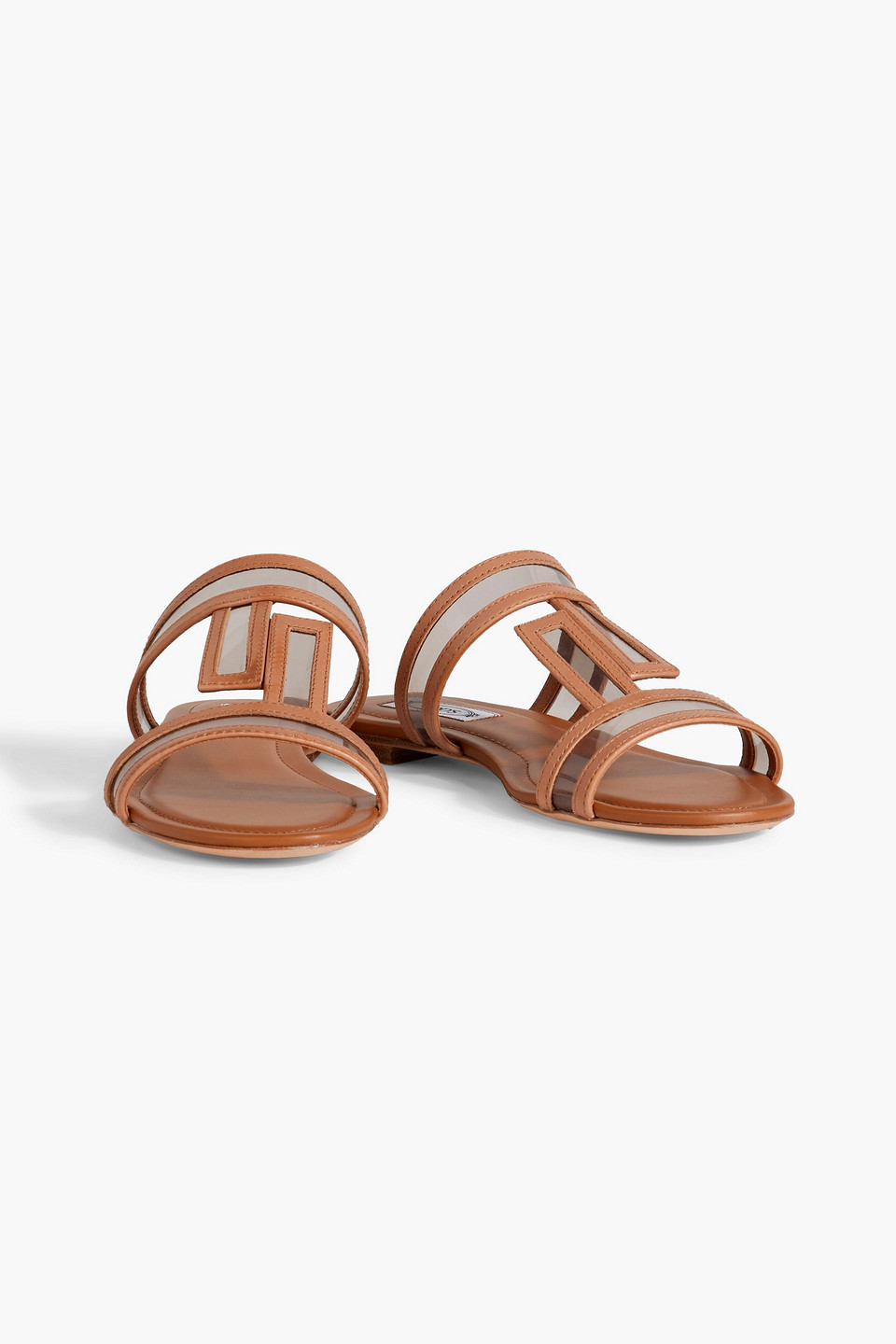 Shop Tod's Double T Leather-trimmed Pvc Sandals In Light Brown