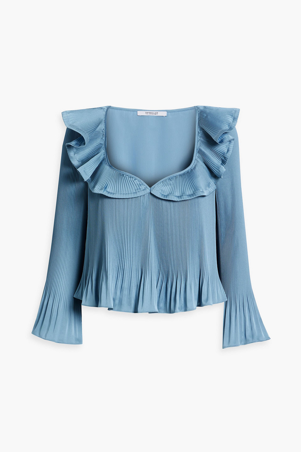 Derek Lam 10 Crosby Charis Ruffled Plissé Satin-crepe Top In Slate Blue