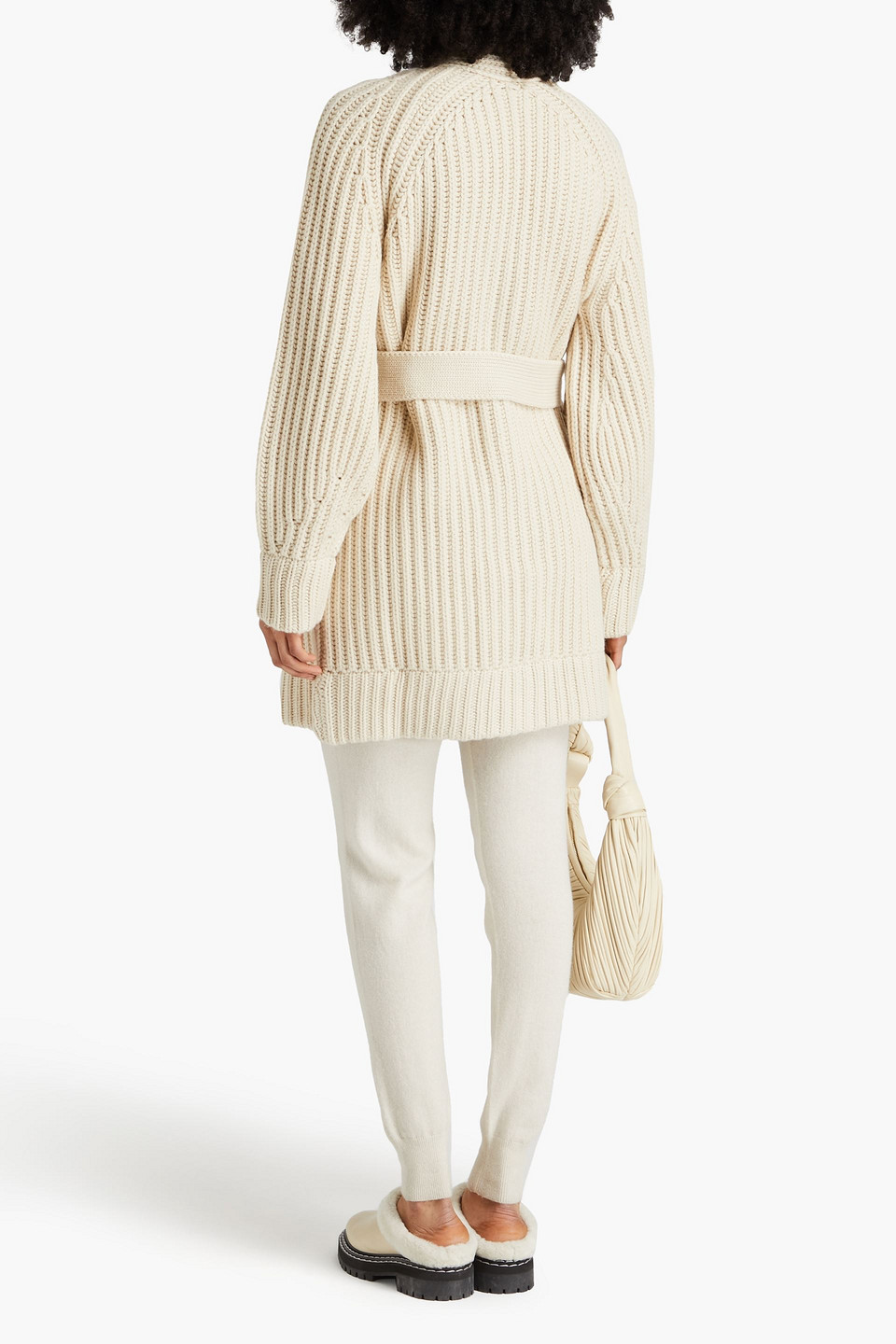 Shop Khaite Pearl Ribbed Cashmere Cardigan In Ecru