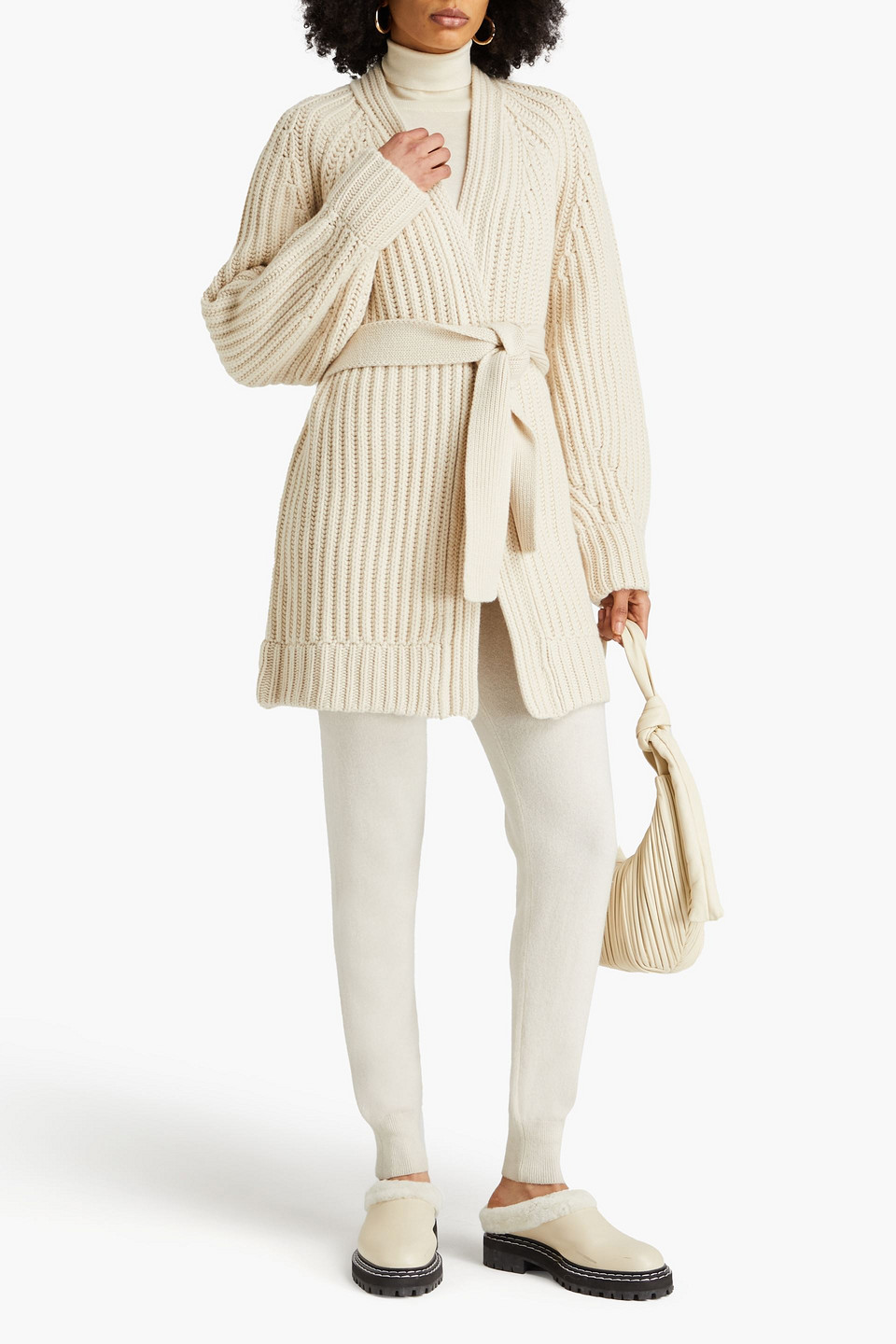 Shop Khaite Pearl Ribbed Cashmere Cardigan In Ecru