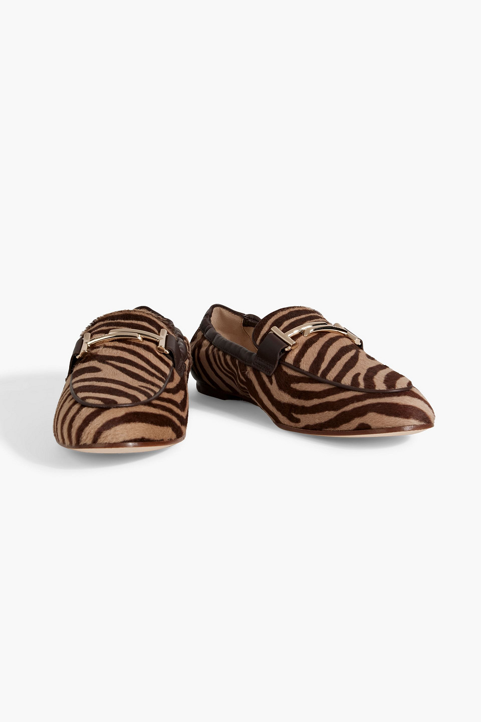 Shop Tod's Double T Zebra-print Calf Hair Loafers In Animal Print