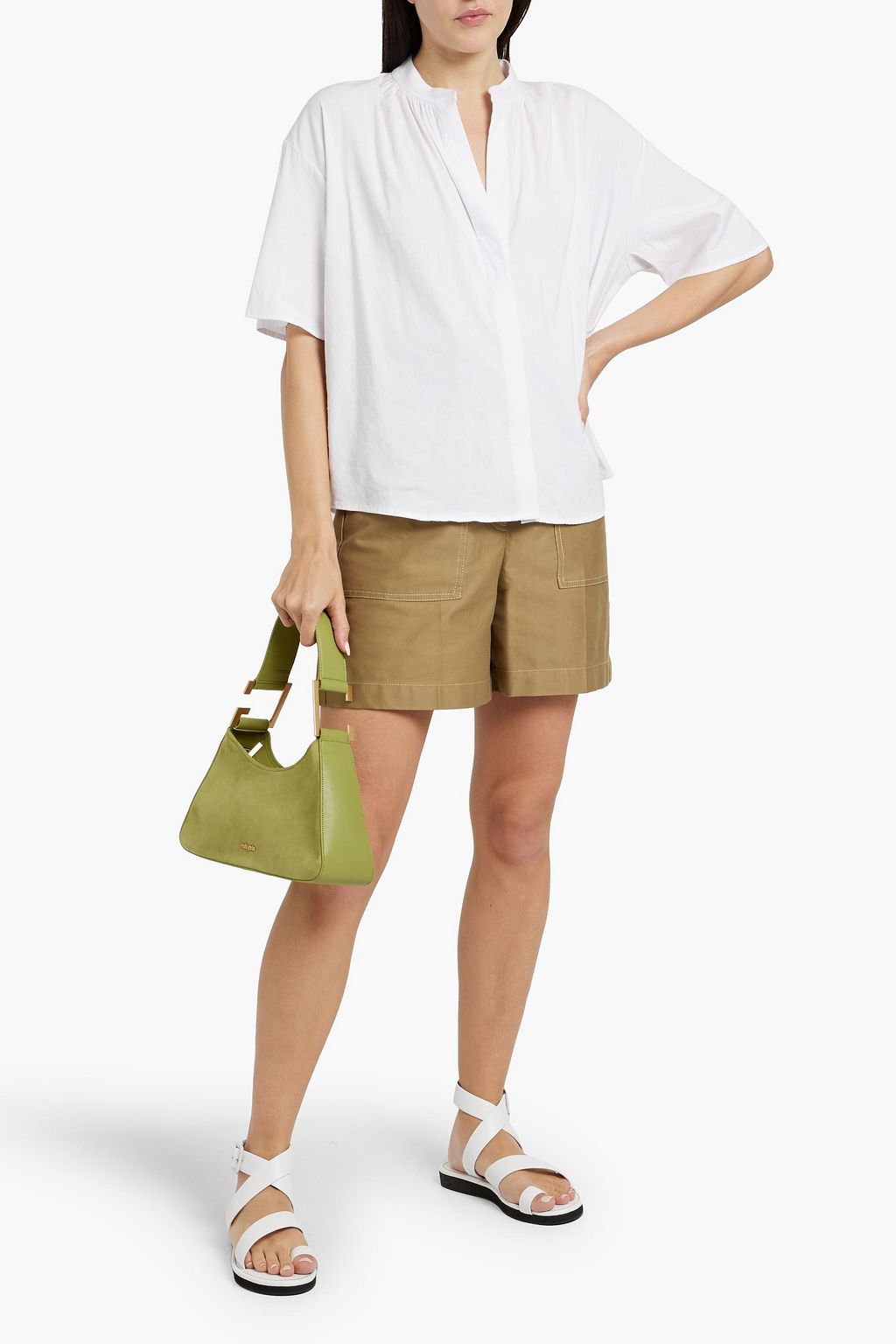 VINCE. Gathered linen-blend blouse
