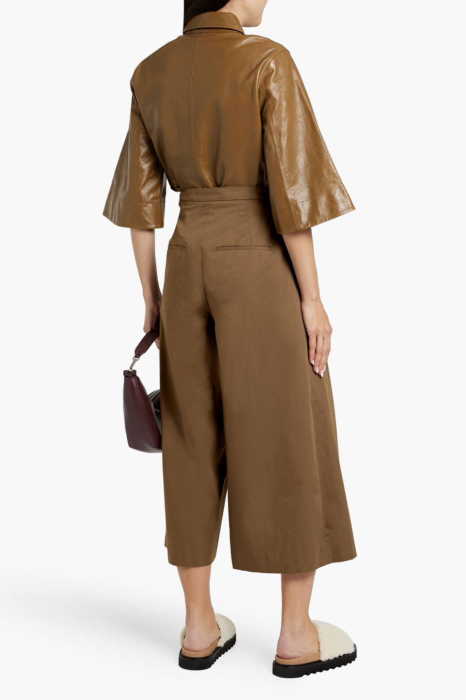 Shop Vince Pleated Cotton-poplin Culottes In Light Brown