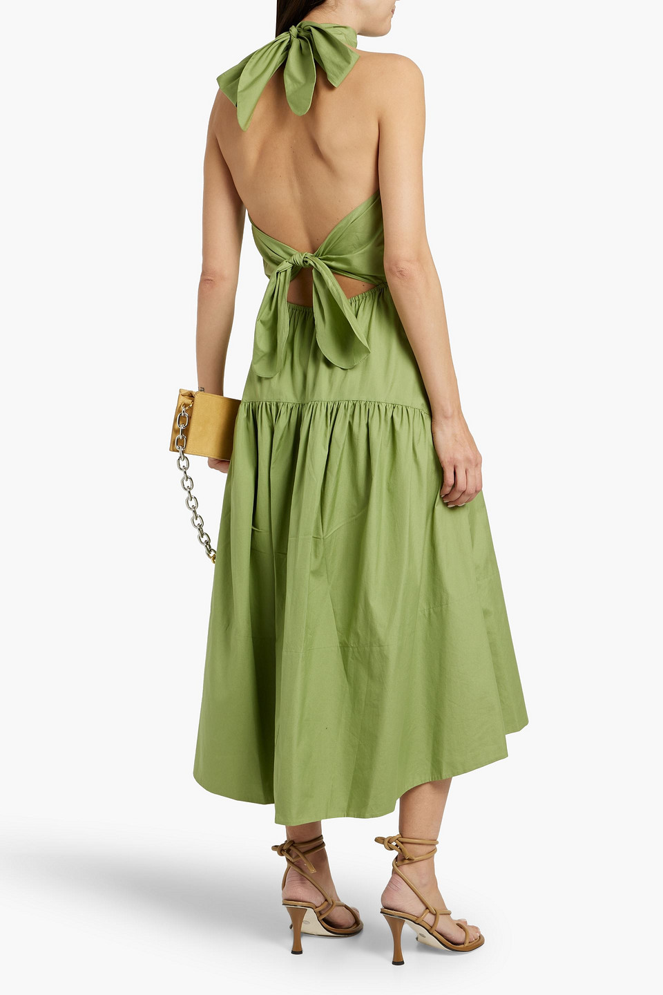 Shop Vince Cotton-poplin Halterneck Midi Dress In Leaf Green