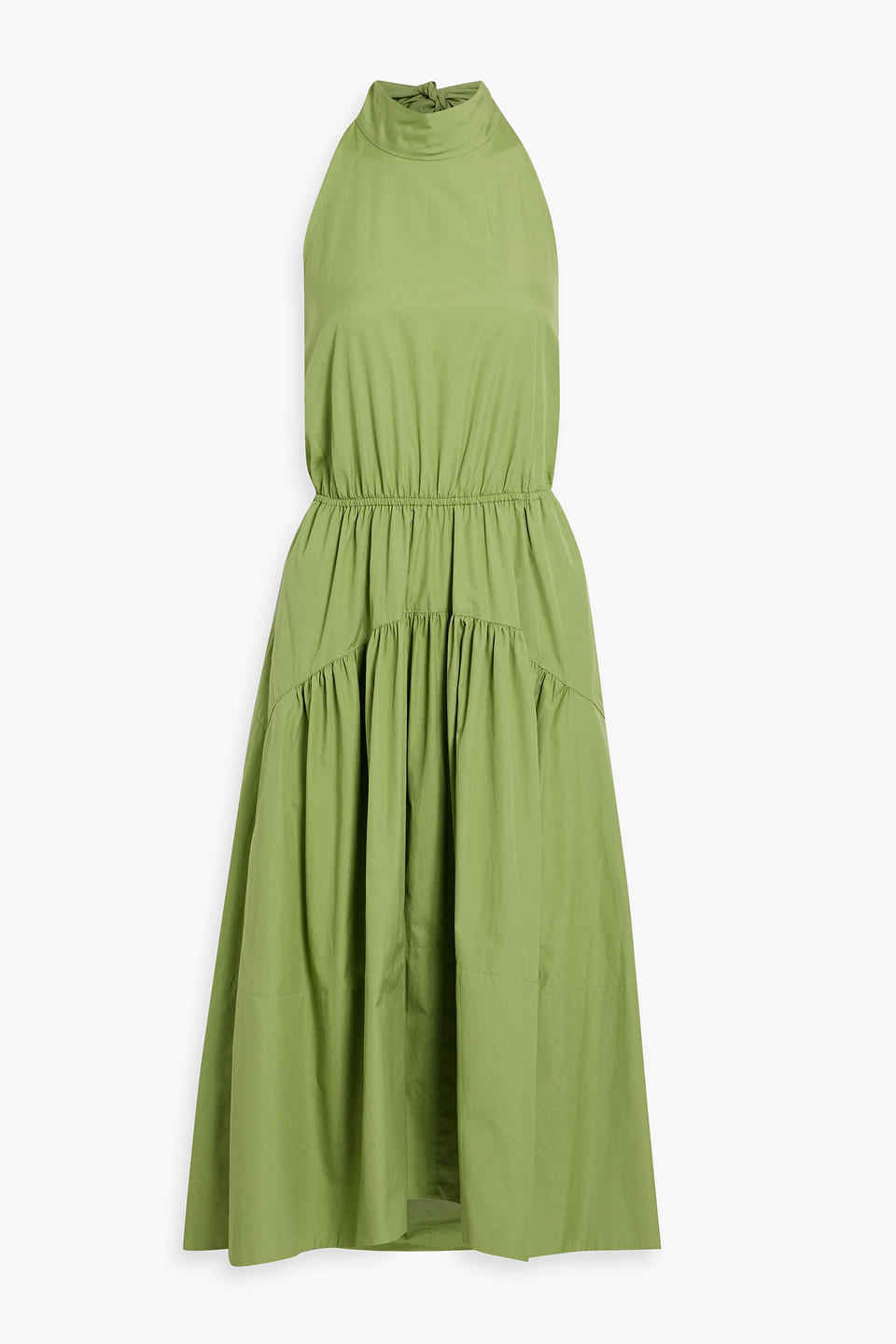 Shop Vince Cotton-poplin Halterneck Midi Dress In Leaf Green