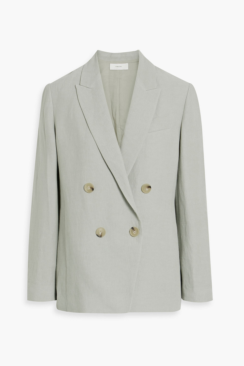 Vince Double-breasted Crepe Blazer In Grey Green