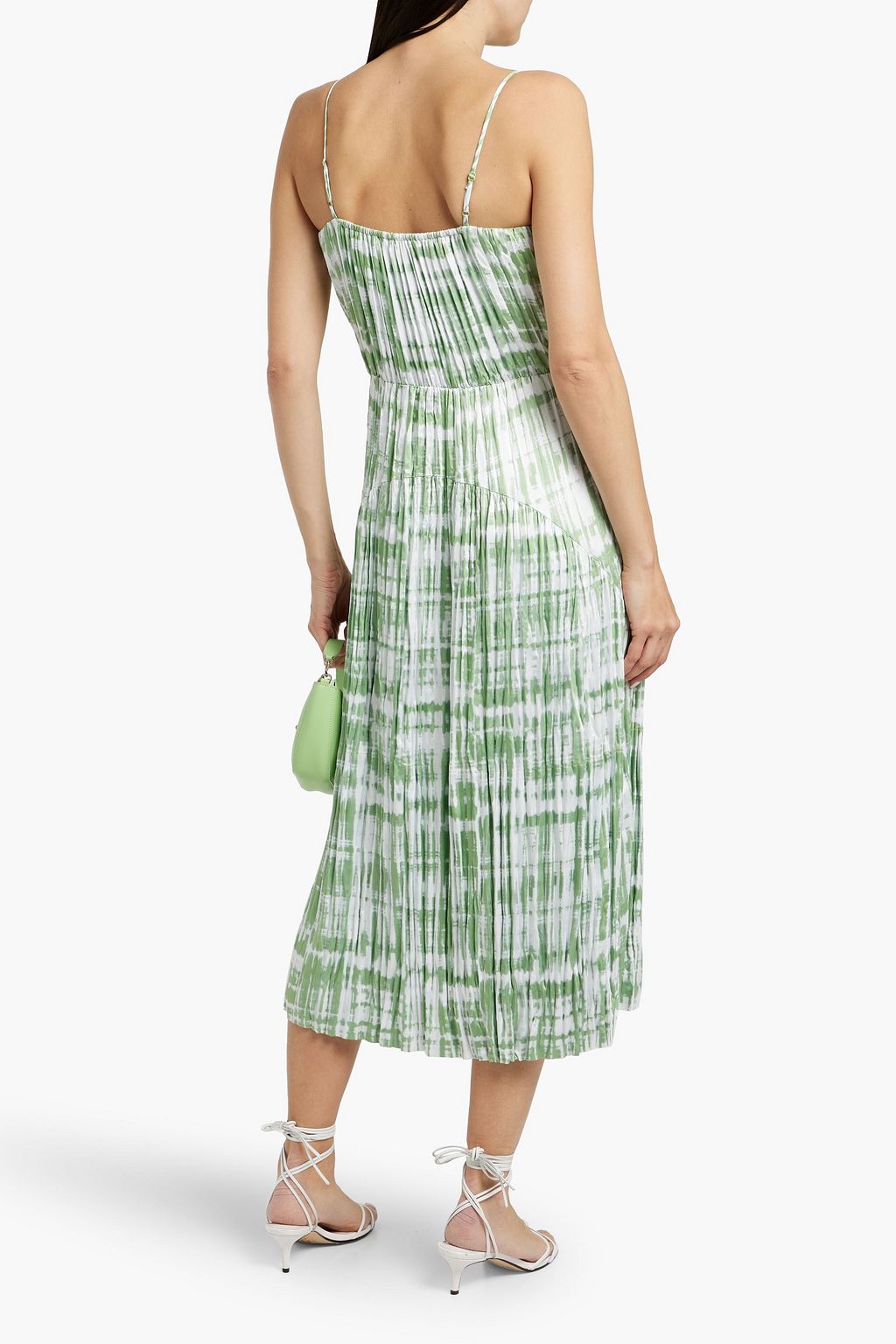 VINCE. Tie-dyed plissé-satin mid dress