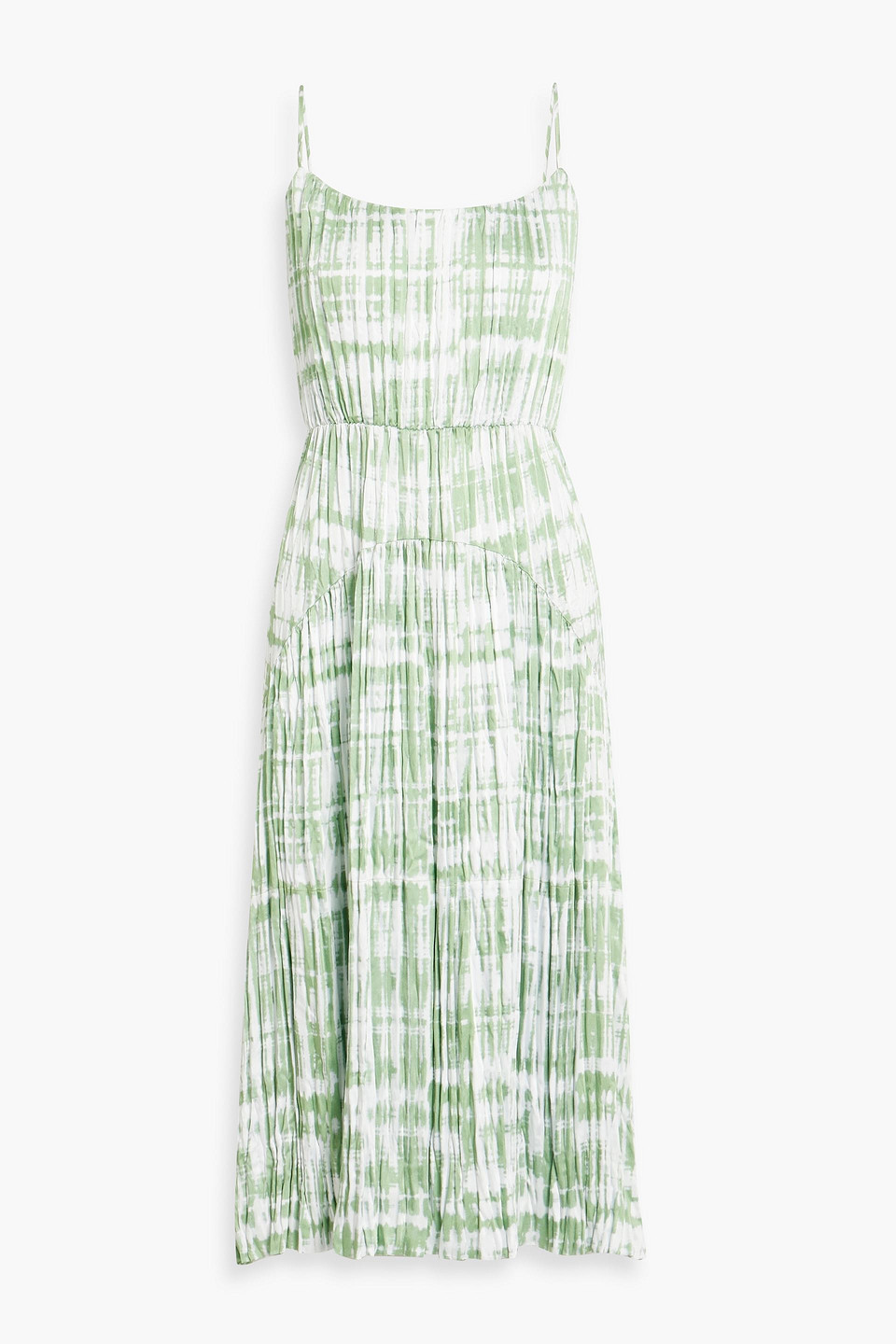 Vince Tie-dyed Plissé-satin Mid Dress In Sage Green