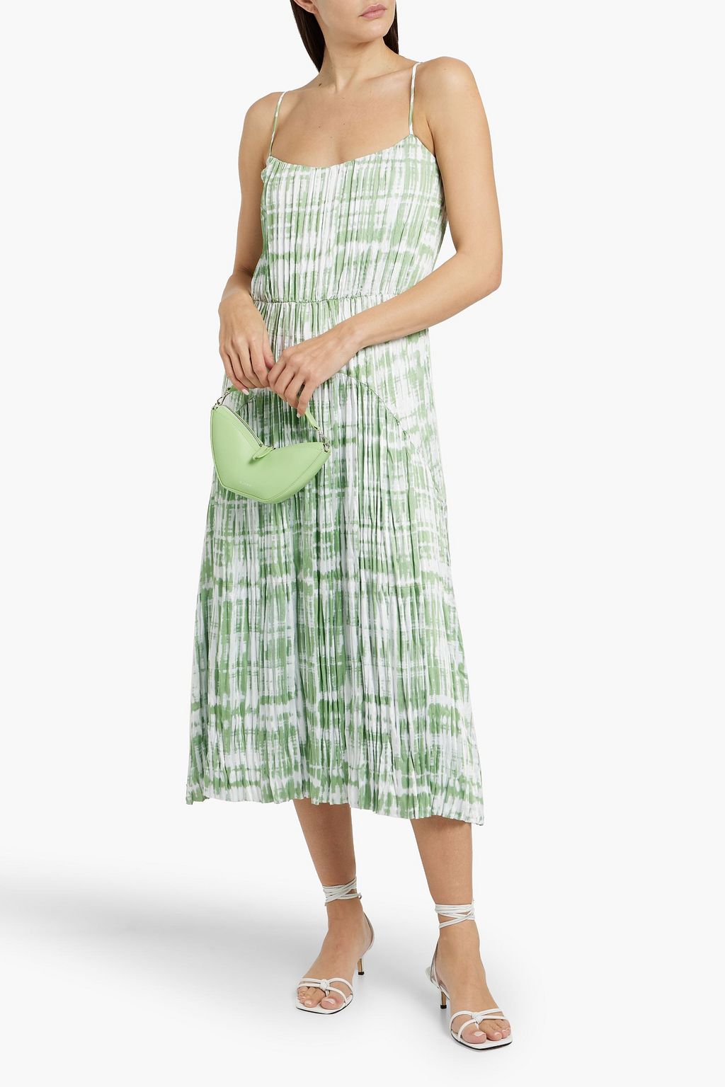 VINCE. Tie-dyed plissé-satin mid dress