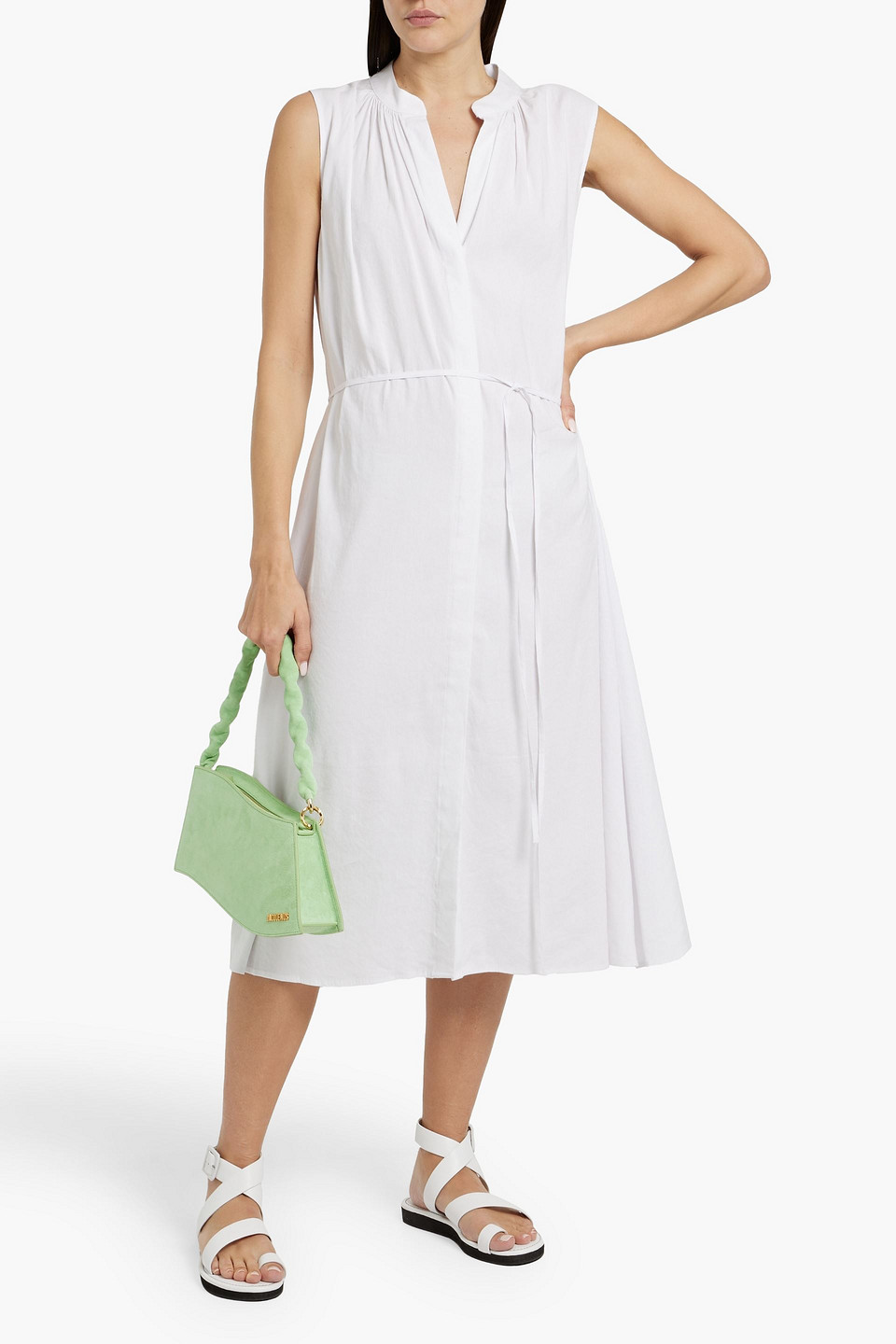 Shop Vince Linen-blend Midi Dress In White