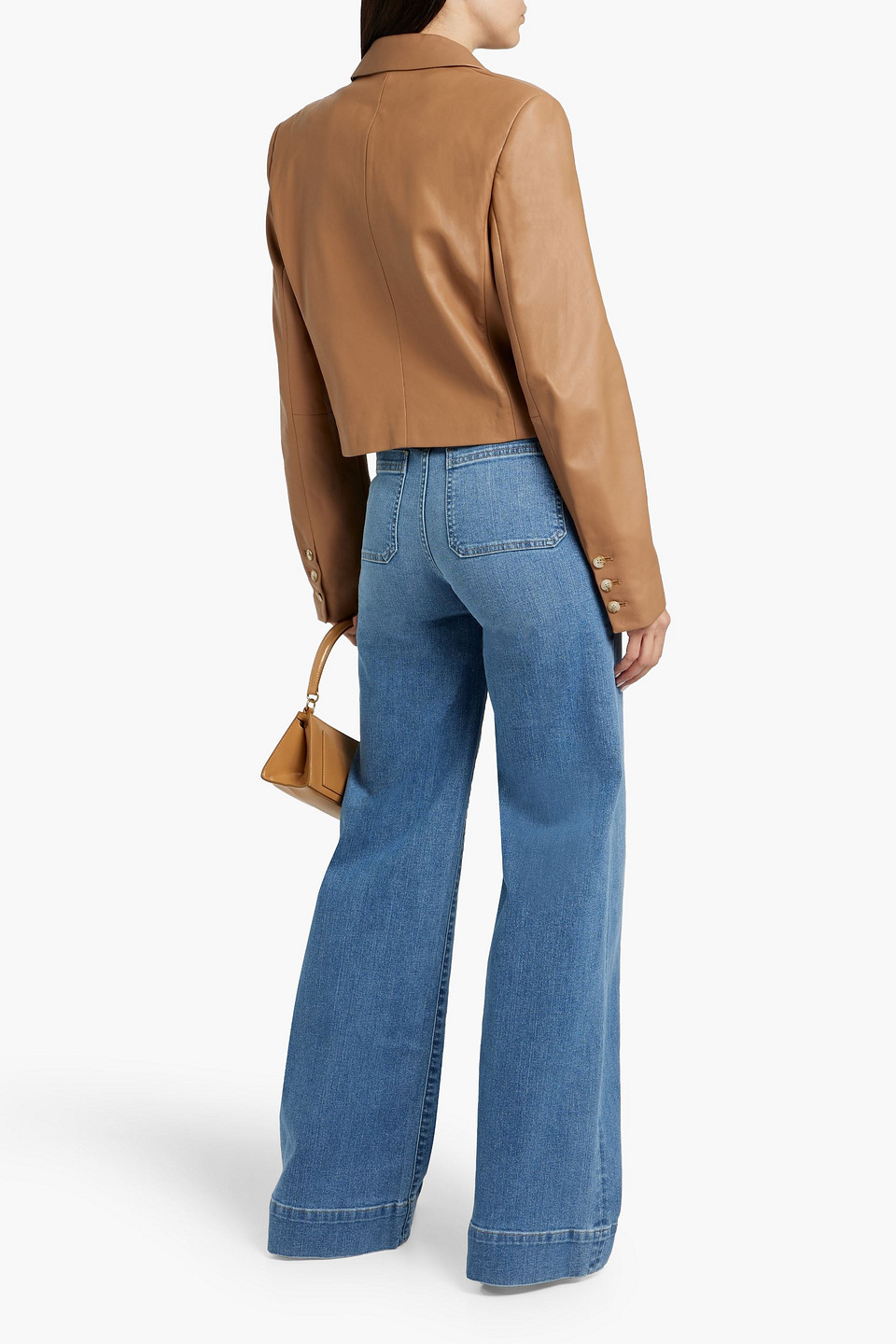 Frame Blue Wide Jeans With Drawstring In Mid Denim