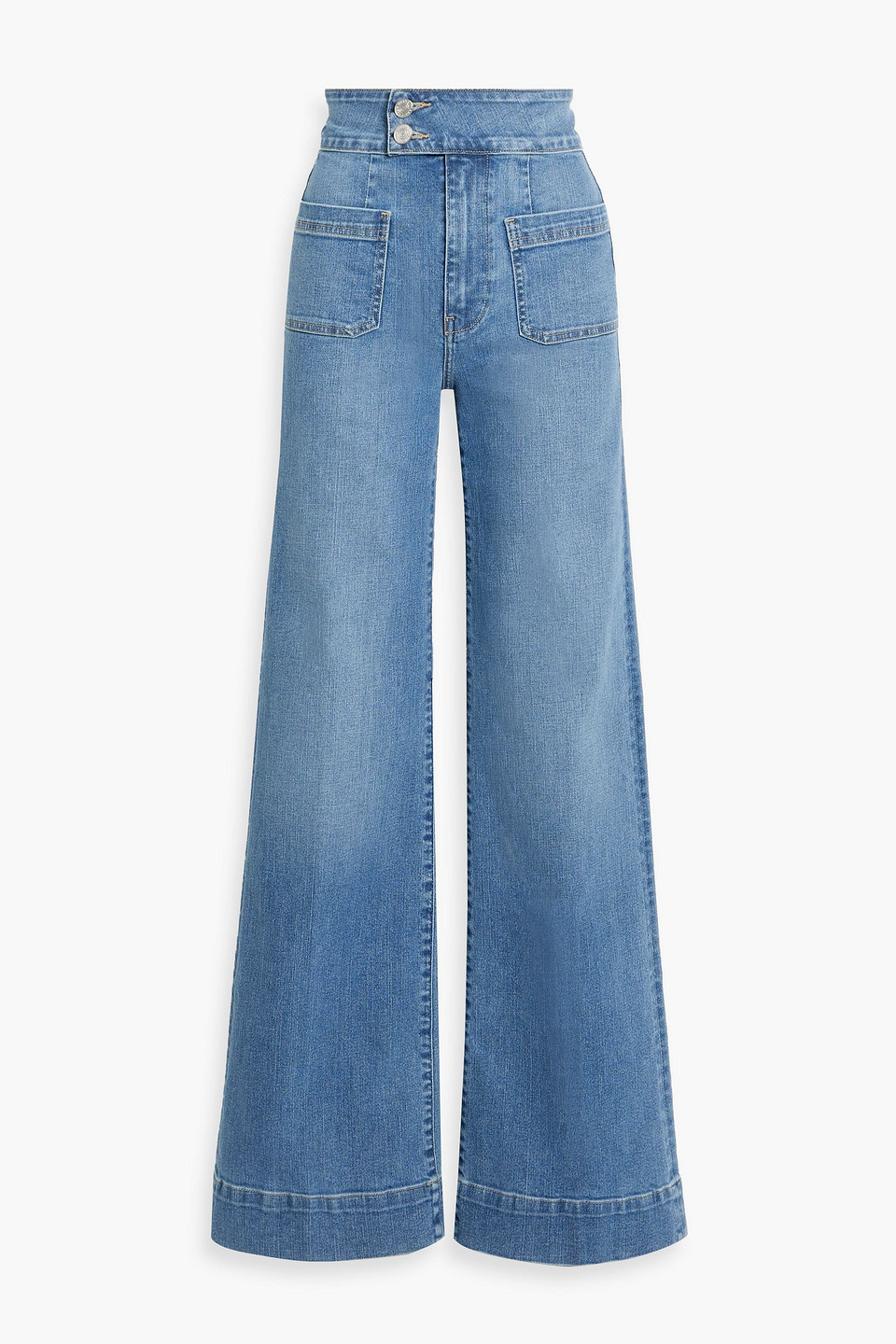 Frame Blue Wide Jeans With Drawstring In Mid Denim