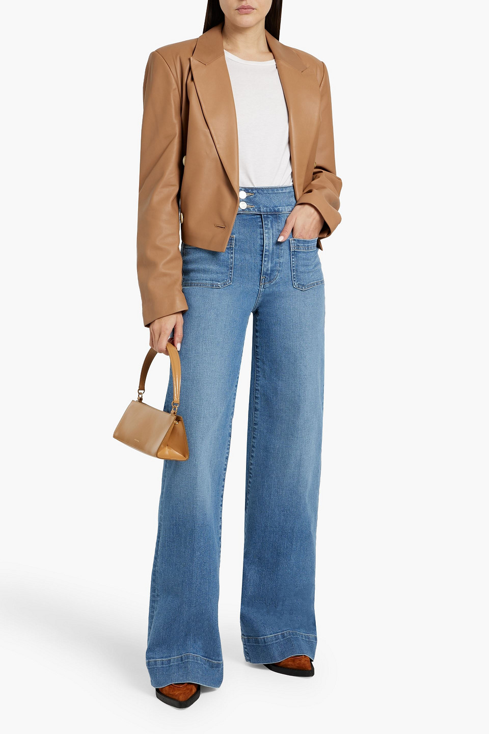 Frame Blue Wide Jeans With Drawstring In Mid Denim