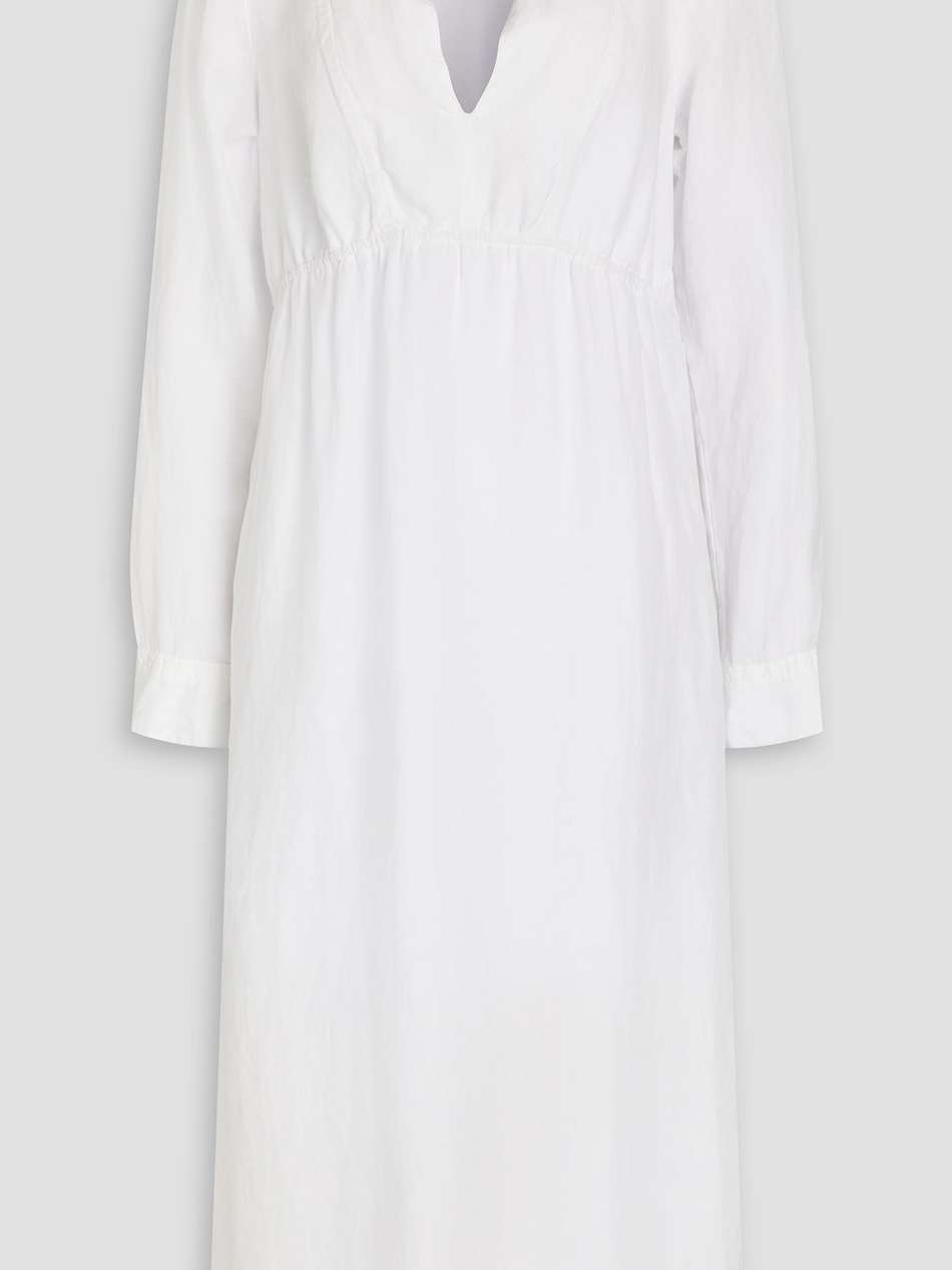 empire gathered lyocell and linen-blend midi dress