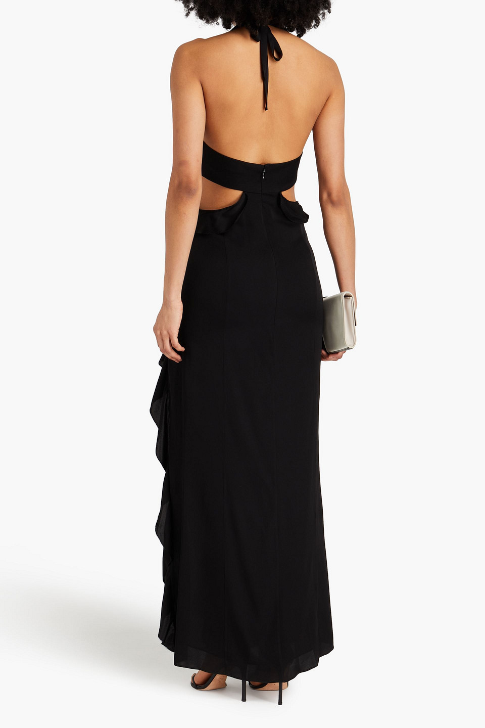 Nicholas Cutout Silk-blend Crepe De Chine Halterneck Maxi Dress In Black