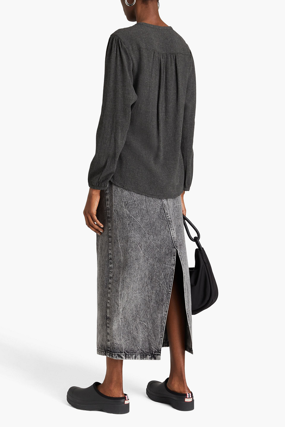 JAMES PERSE GATHERED CREPE BLOUSE