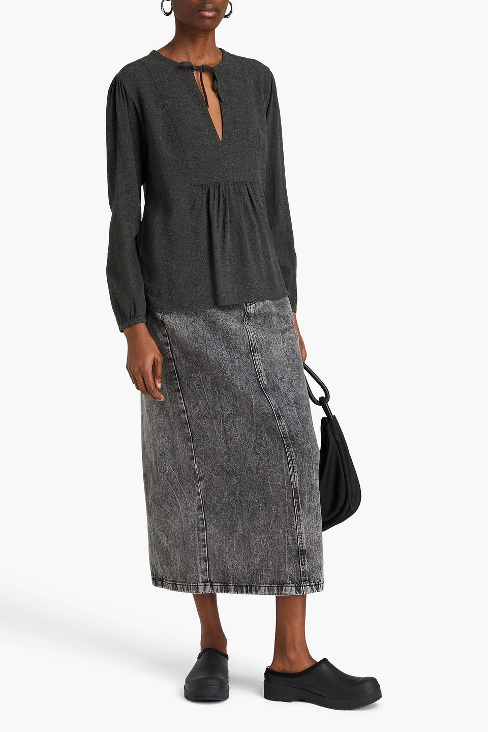 JAMES PERSE GATHERED CREPE BLOUSE