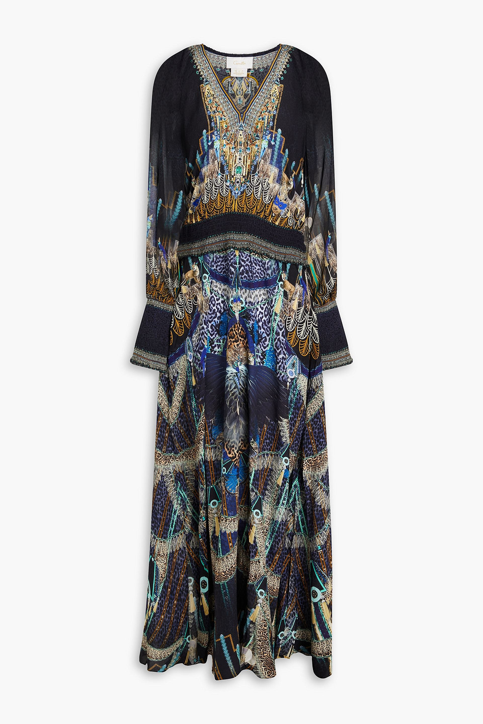 Camilla Crystal-embellished Printed Silk Crepe De Chine Maxi Dress In Navy