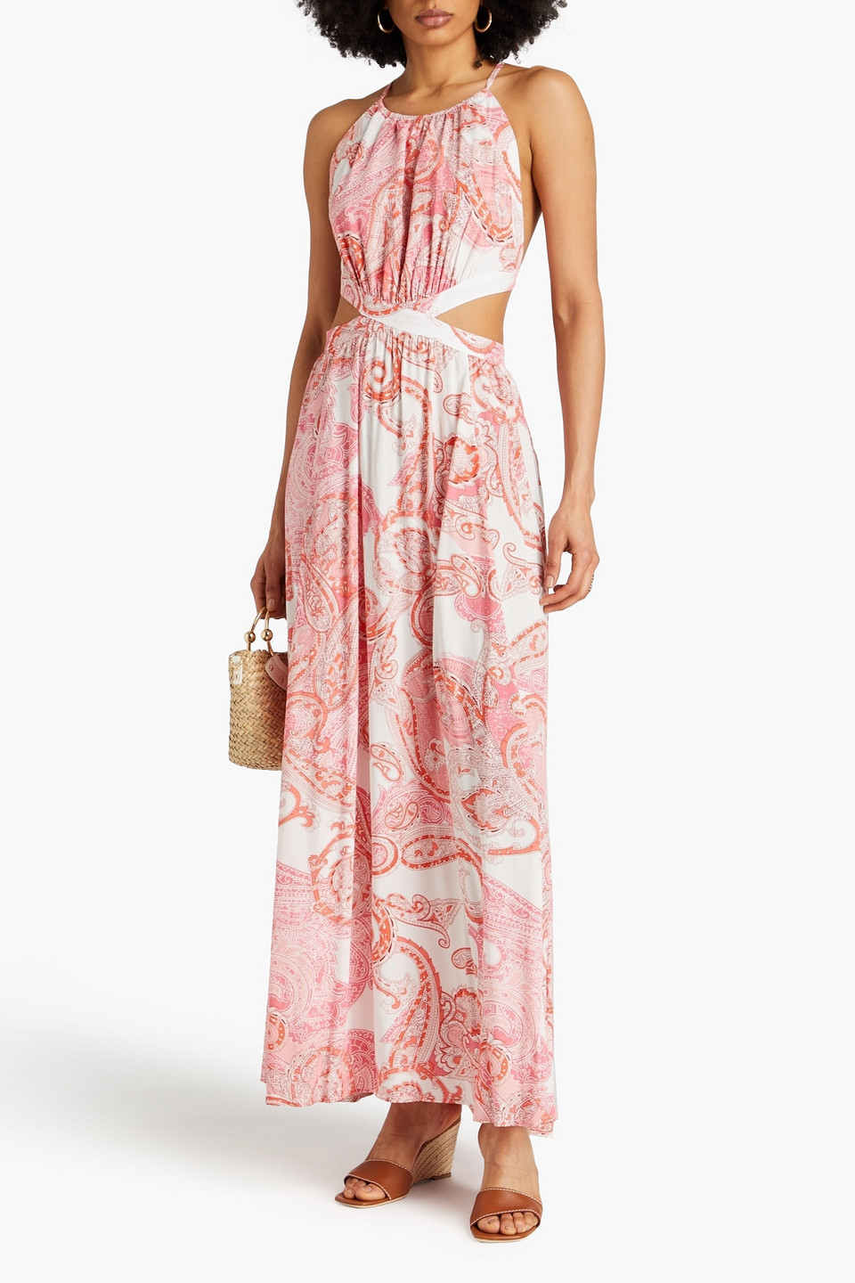 Shop Melissa Odabash Arabella Cutout Printed Voile Maxi Dress In Pink