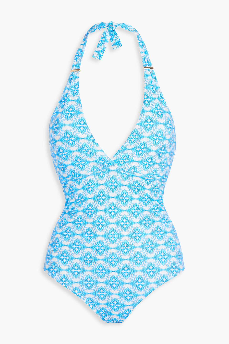 Melissa Odabash Rimni Printed Halterneck Swimsuit In Azure