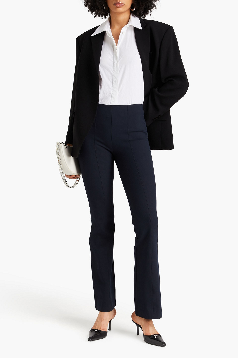 Shop Rag & Bone Simone Stretch-cotton Twill Flared Pants In Midnight Blue