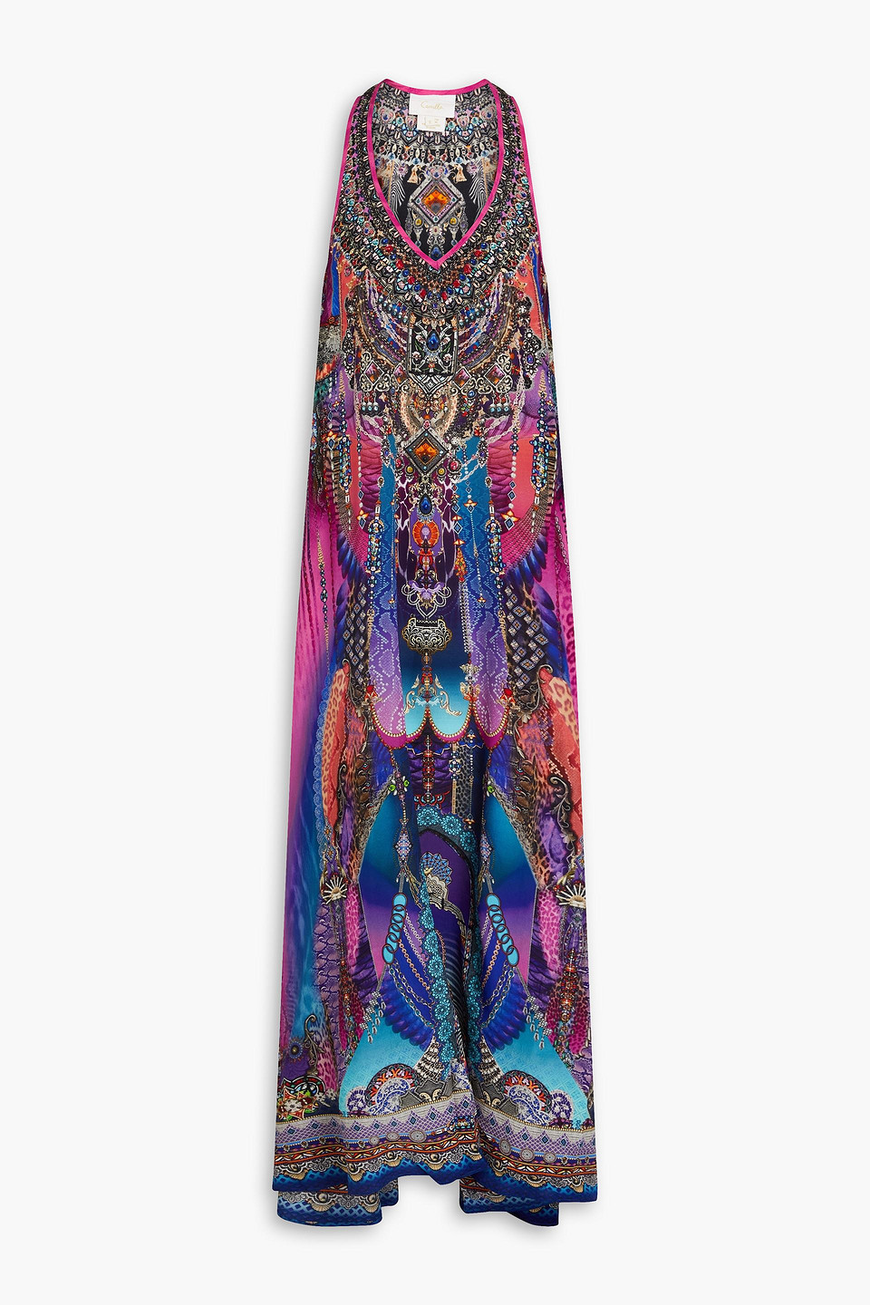 Camilla Crystal-embellished Printed Silk Crepe De Chine Maxi Dress In Magenta