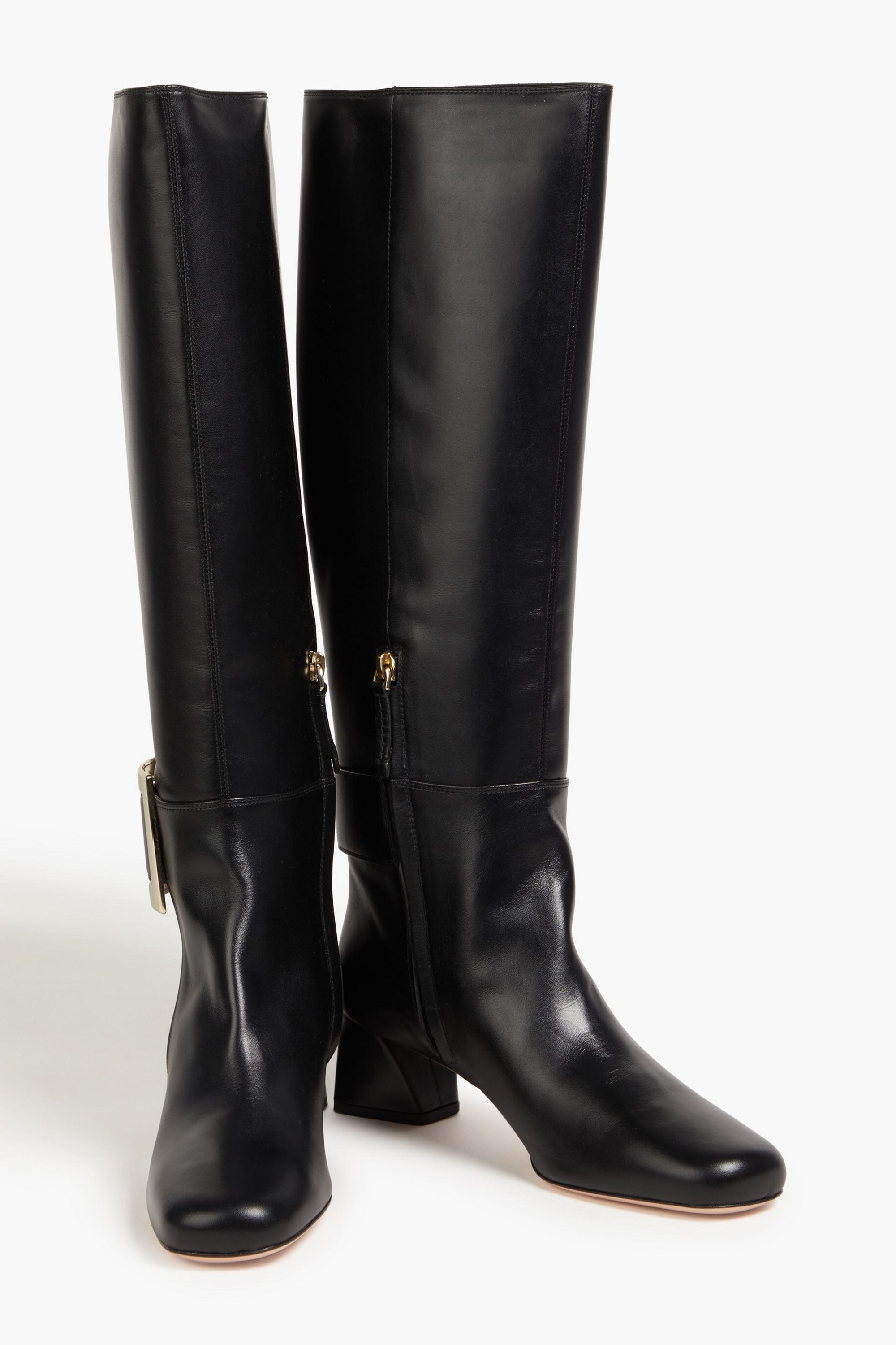 ROGER VIVIER Tres Vivier buckle-embellished leather knee boots